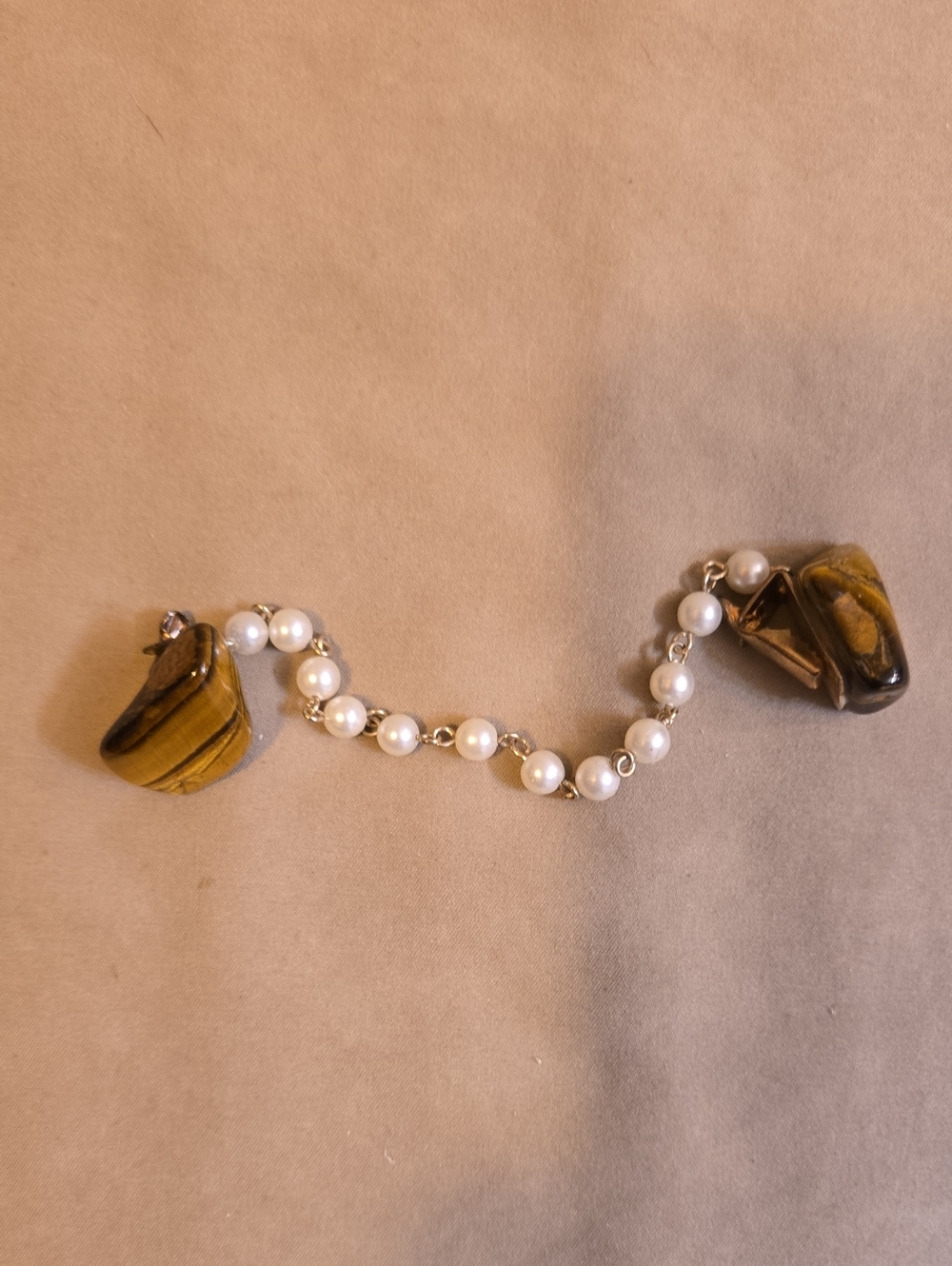 Vintage Tiger Eye and White Pearl Sweater/Jacket Connector